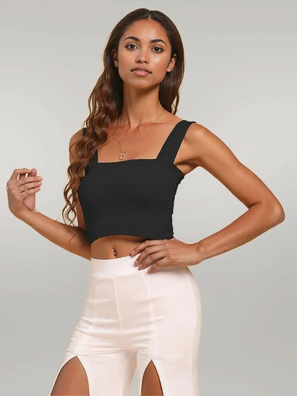 Square Neck Sleeveless Knit Top Black