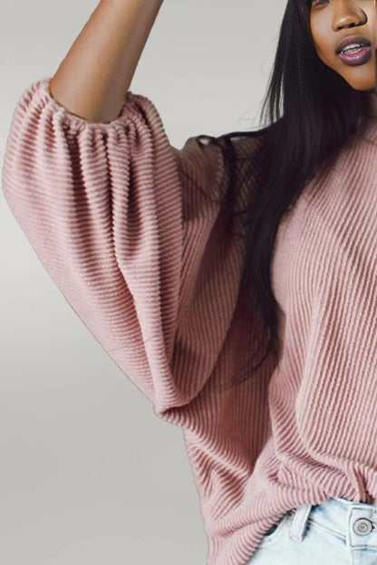 Ribbed Long Sleeve Knit Top