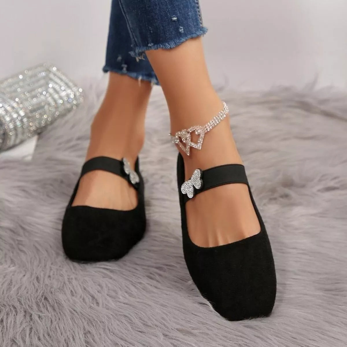 Square Toe Flats Slip-Ons Black