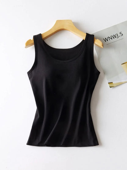 Round Neck Tank with Bra Black