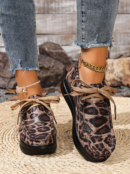 Leopard Round Toe Platform Loafers