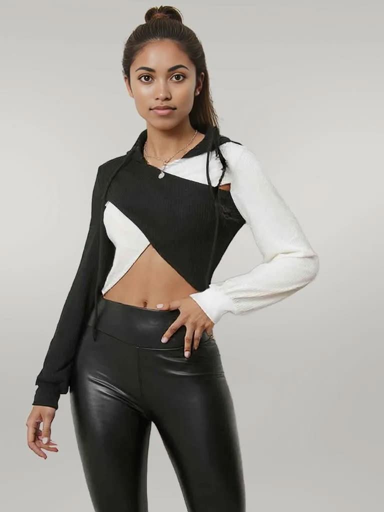 Two-Tone Crisscross Long Sleeve Hoodie