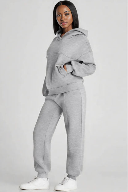 Dropped Shoulder Long Sleeve Hoodie and Pants Active Set