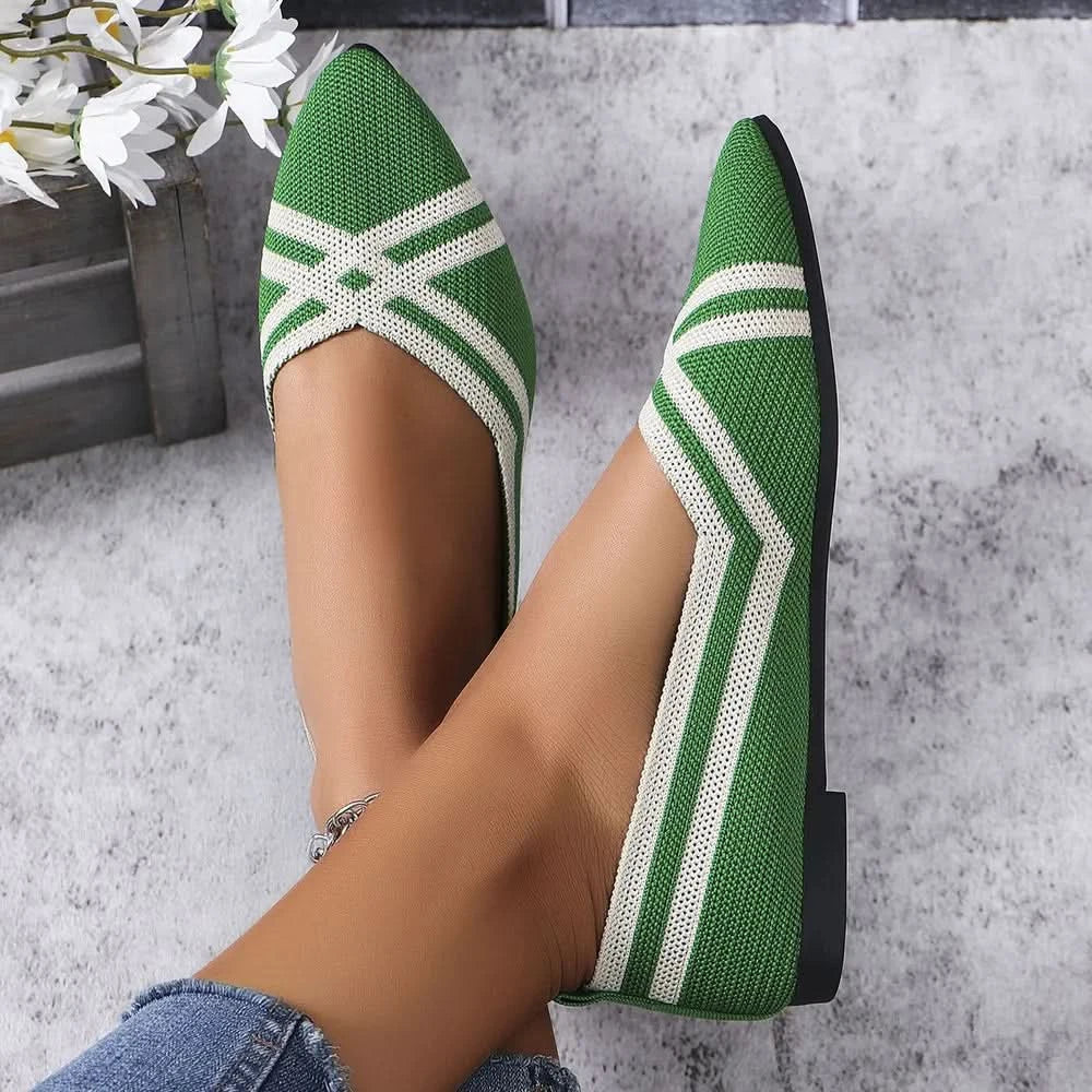 Point Toe Flats Slip-Ons Green