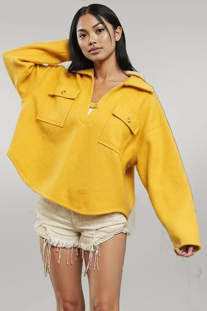 BiBi Flap Pockets Fleece Collared Sweatshirt