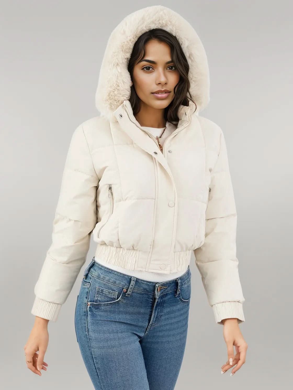 Pocketed Long Sleeve Cropped Hooded Winter Coat