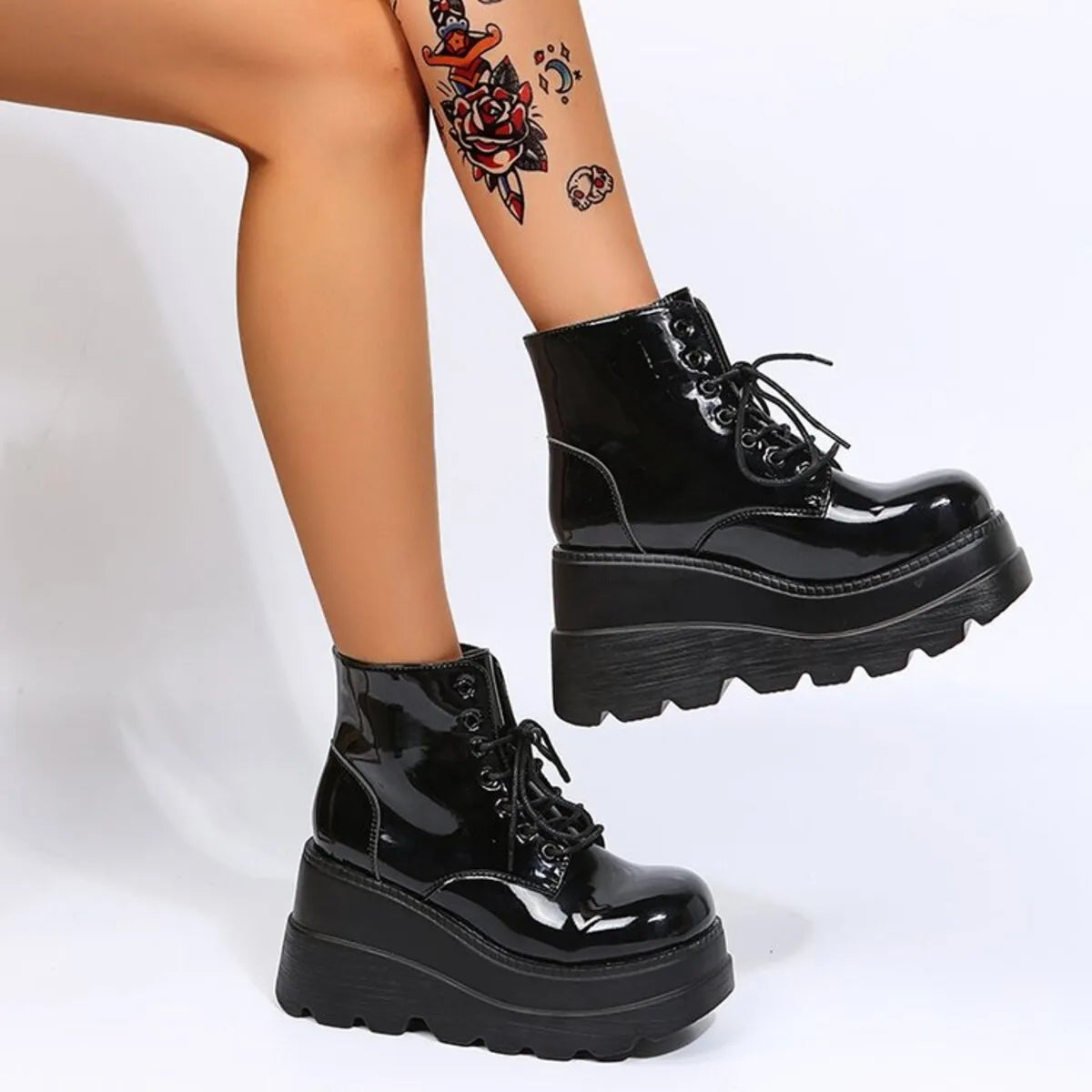 Lace Up Platform Wedge Boots