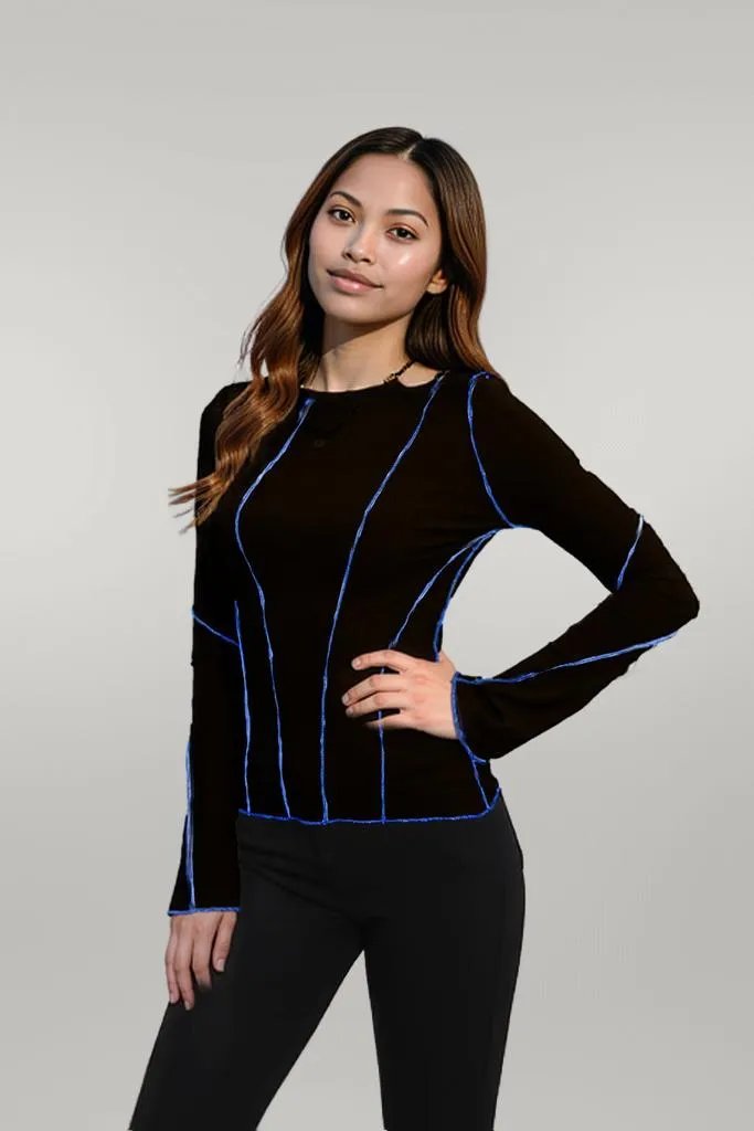 Ribbed Round Neck Long Sleeve Blouse