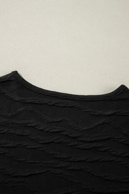 Black Solid Wavy Textured Slim Fit Long Sleeve Shirt