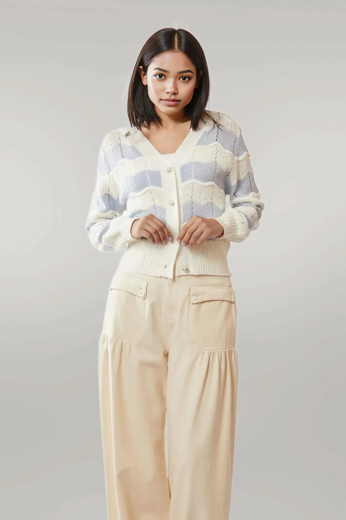 Davi & Dani Button Up Front V Neckline Cardigan Sweater
