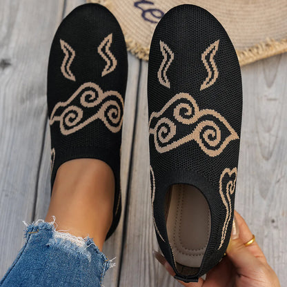 Knit Clound Pattern Flat Loafers Black