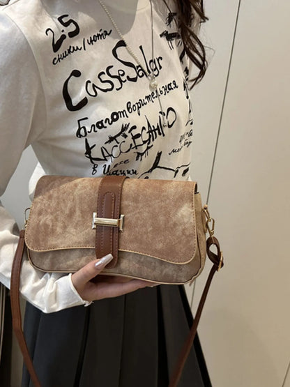 Leather Buckle Strap Crossbody Bag Khaki One Size