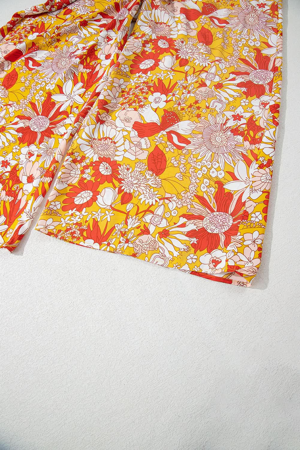 Orange Floral V Neck Wide Leg Sleeveless Jumpsuit Orange 100%Polyester