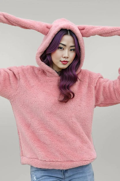 Fuzzy Long Sleeve Hoodie with Ears