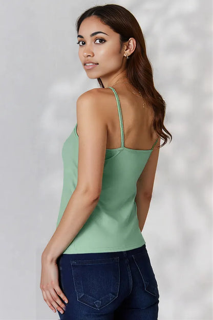 Basic Bae Full Size Round Neck Slim Cami Light Green