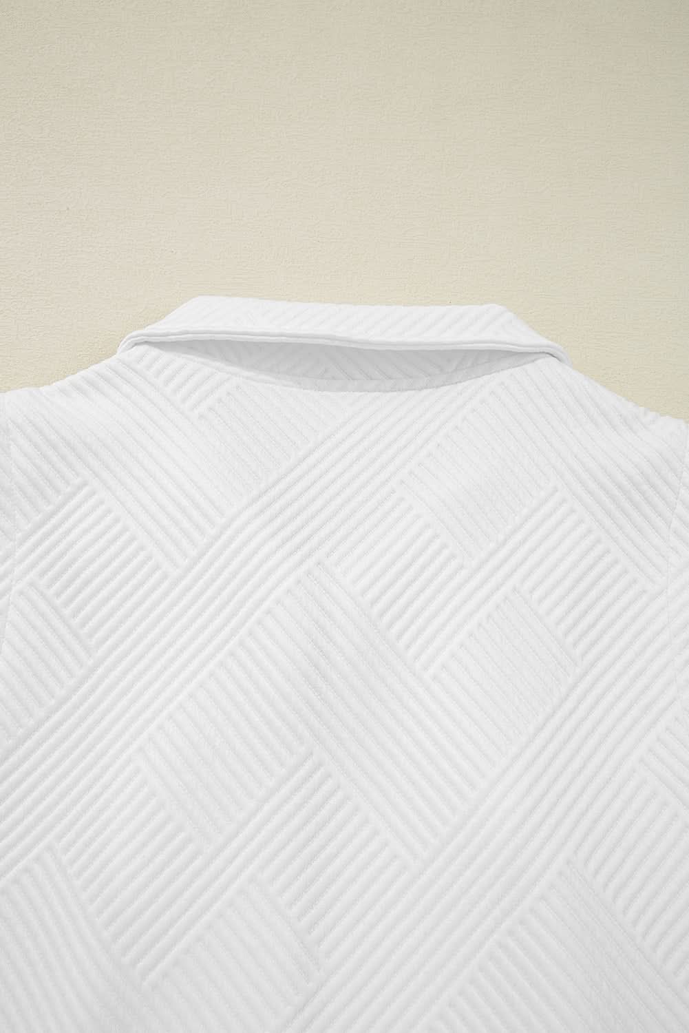White Textured Half Zip Tank Top Drawstring Shorts Set White 97%Polyester+3%Elastane