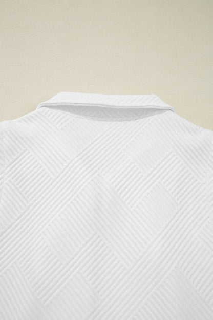 White Textured Half Zip Tank Top Drawstring Shorts Set White 97%Polyester+3%Elastane