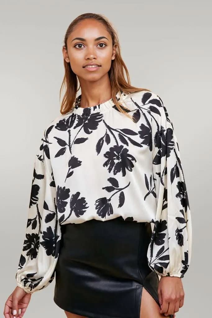 Annie Wear Frill Printed Balloon Sleeve Blouse