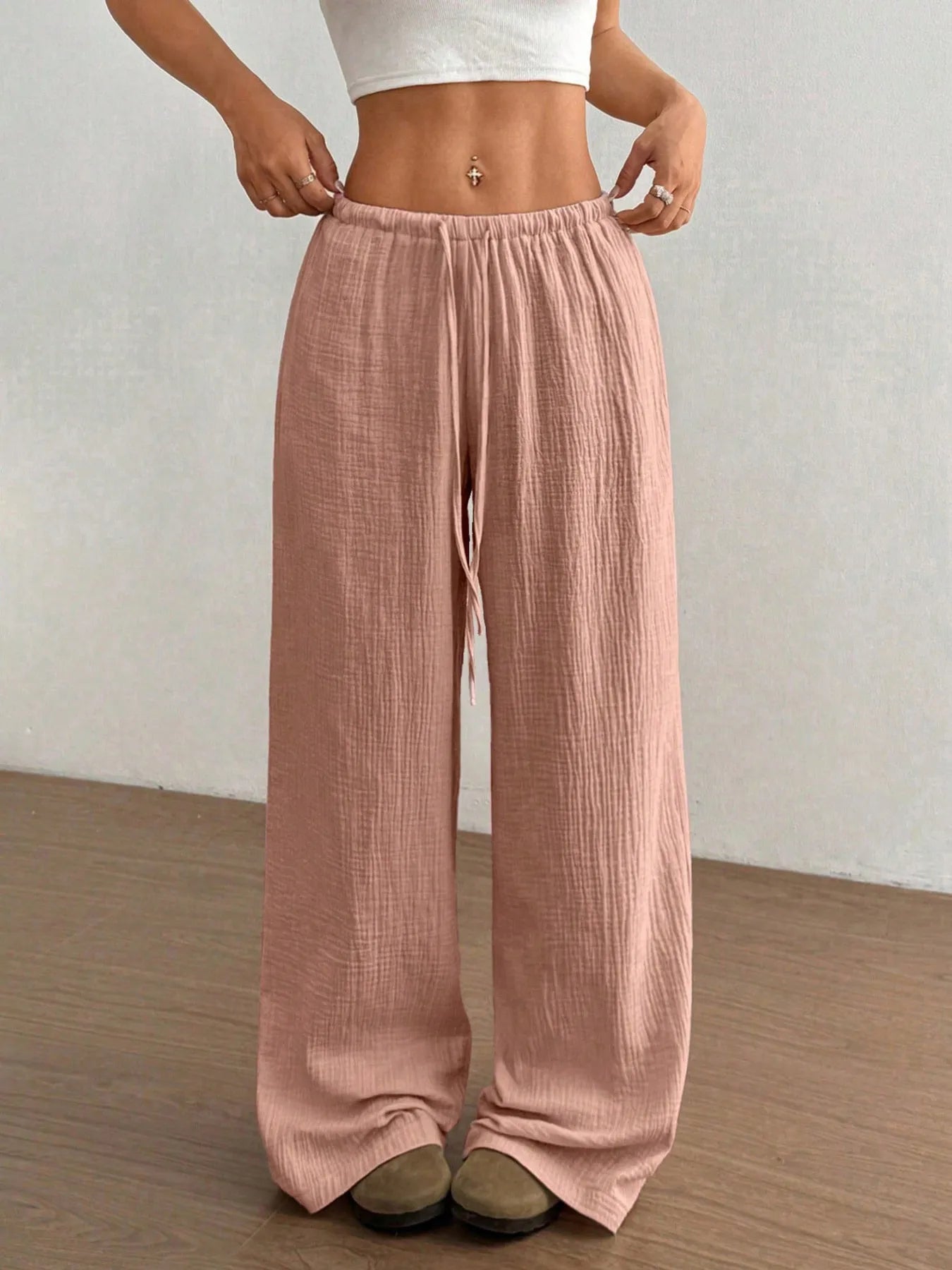 Drawstring Wide-Leg Casual Pants