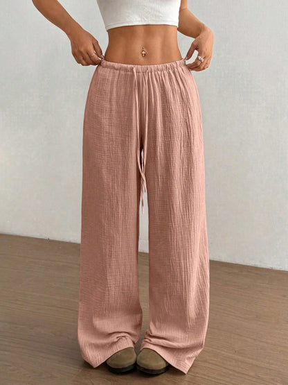 Drawstring Wide-Leg Casual Pants