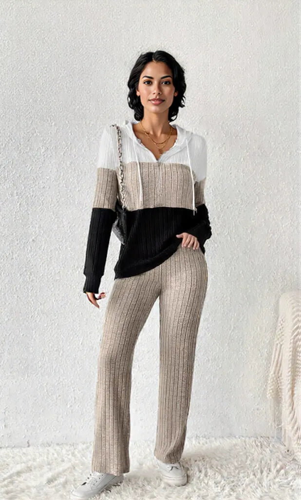 Color Block Half Zip Hooded Top and Pants Set