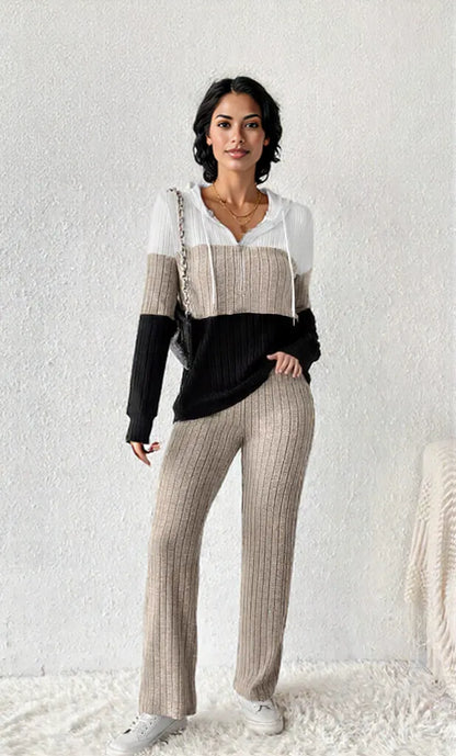 Color Block Half Zip Hooded Top and Pants Set
