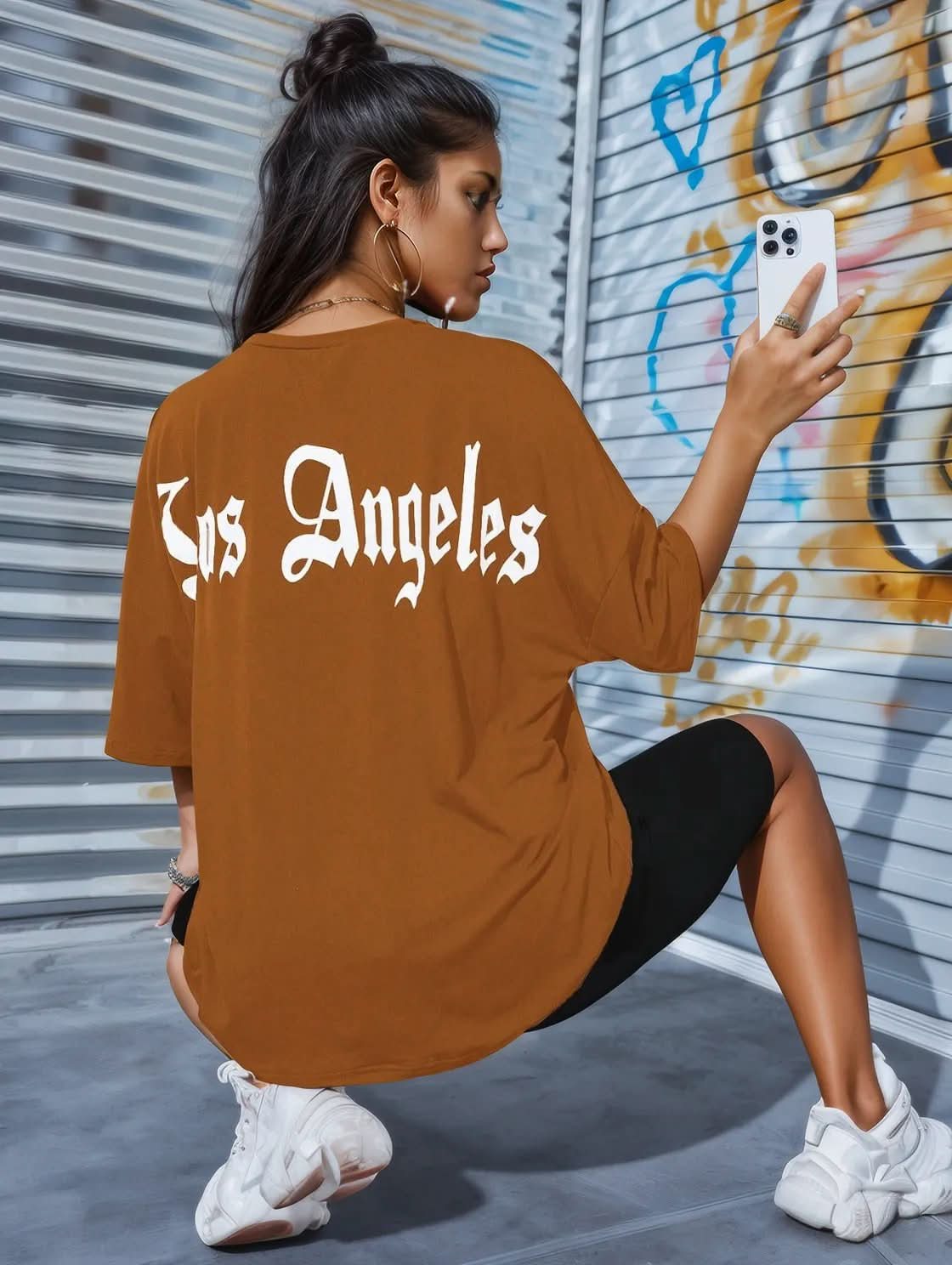 LOS ANGELES Round Neck Dropped Shoulder T-Shirt