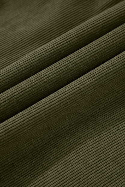 Vineyard Green Corduroy Snap Buttons Empire Waist Bracelet Sleeve Dress