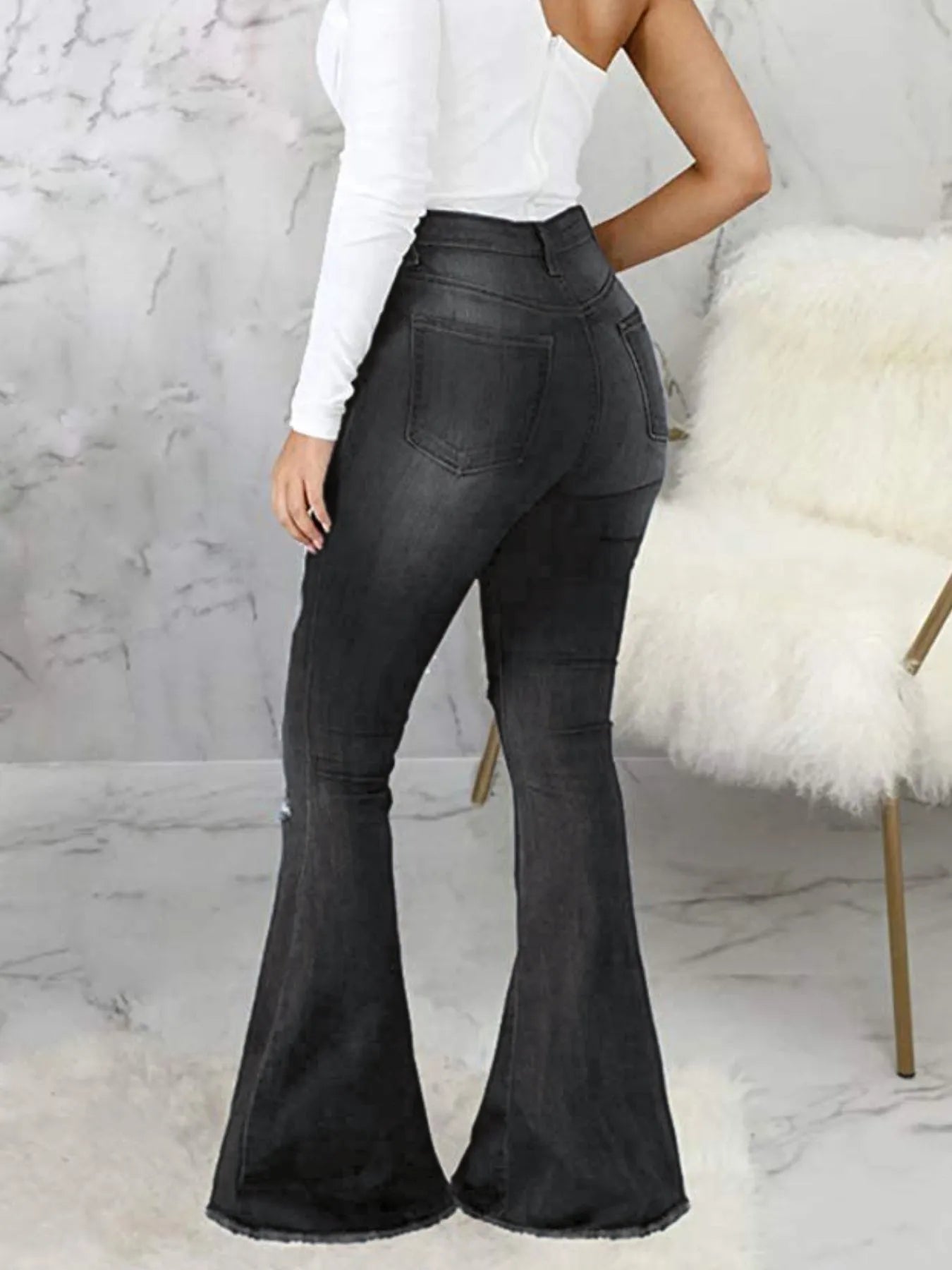 Full Size Distressed Raw Hem Flare Jeans