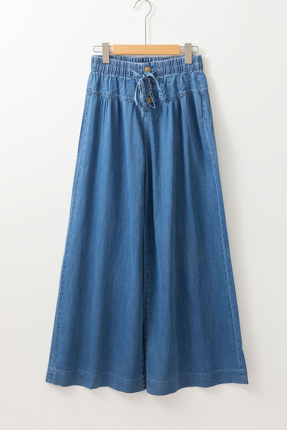 Blue Mineral Wash Button Fly Waist Wide Leg Jeans