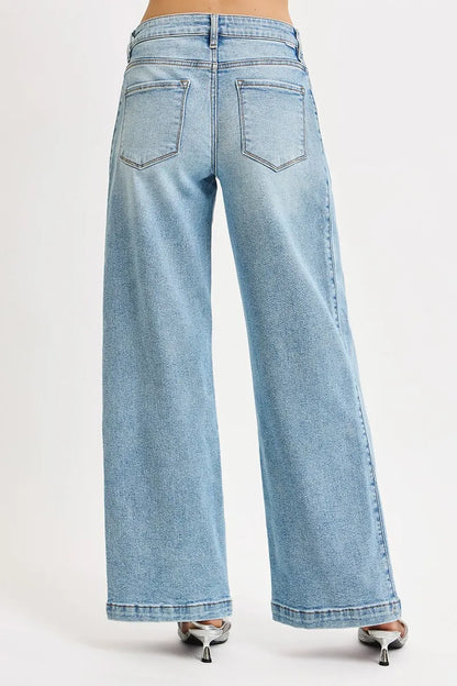 RISEN Mid Rise Wide Barrel Transferable Leg Snap Jeans MEDIUM