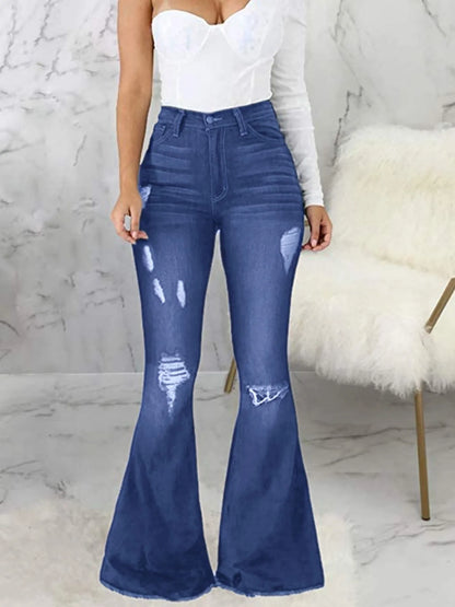 Full Size Distressed Raw Hem Flare Jeans Light Blue