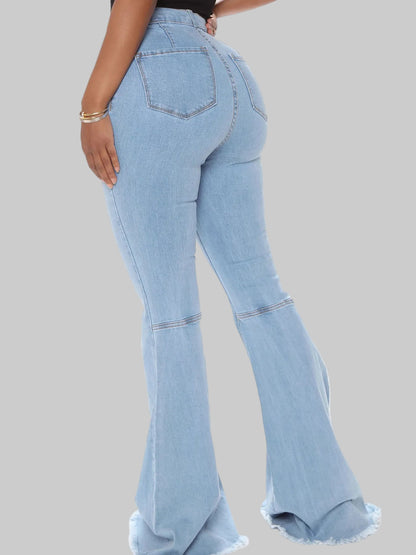 Full Size High-Waisted Raw Hem Flare Jeans