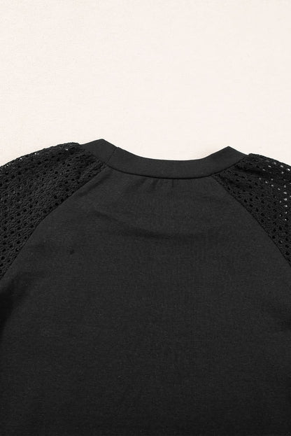 White Pointelle Lace Half Sleeve Crew Neck Tee White 95%Cotton+5%Elastane