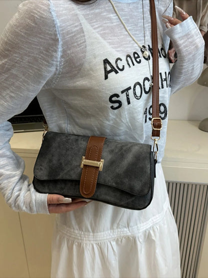 Leather Buckle Strap Crossbody Bag Black One Size