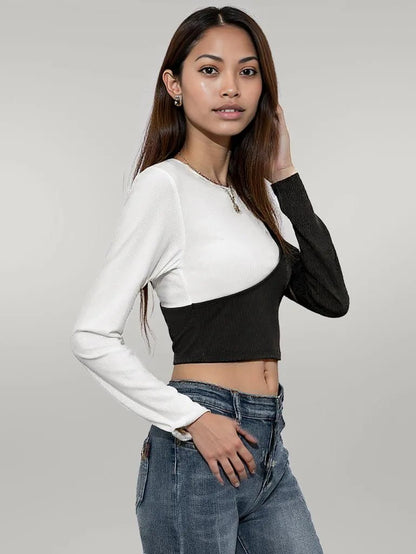 Ivy Lane Cropped Contrast Color Round Neck Short Sleeve Tee