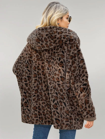 Leopard Hooded Coat with Pockets