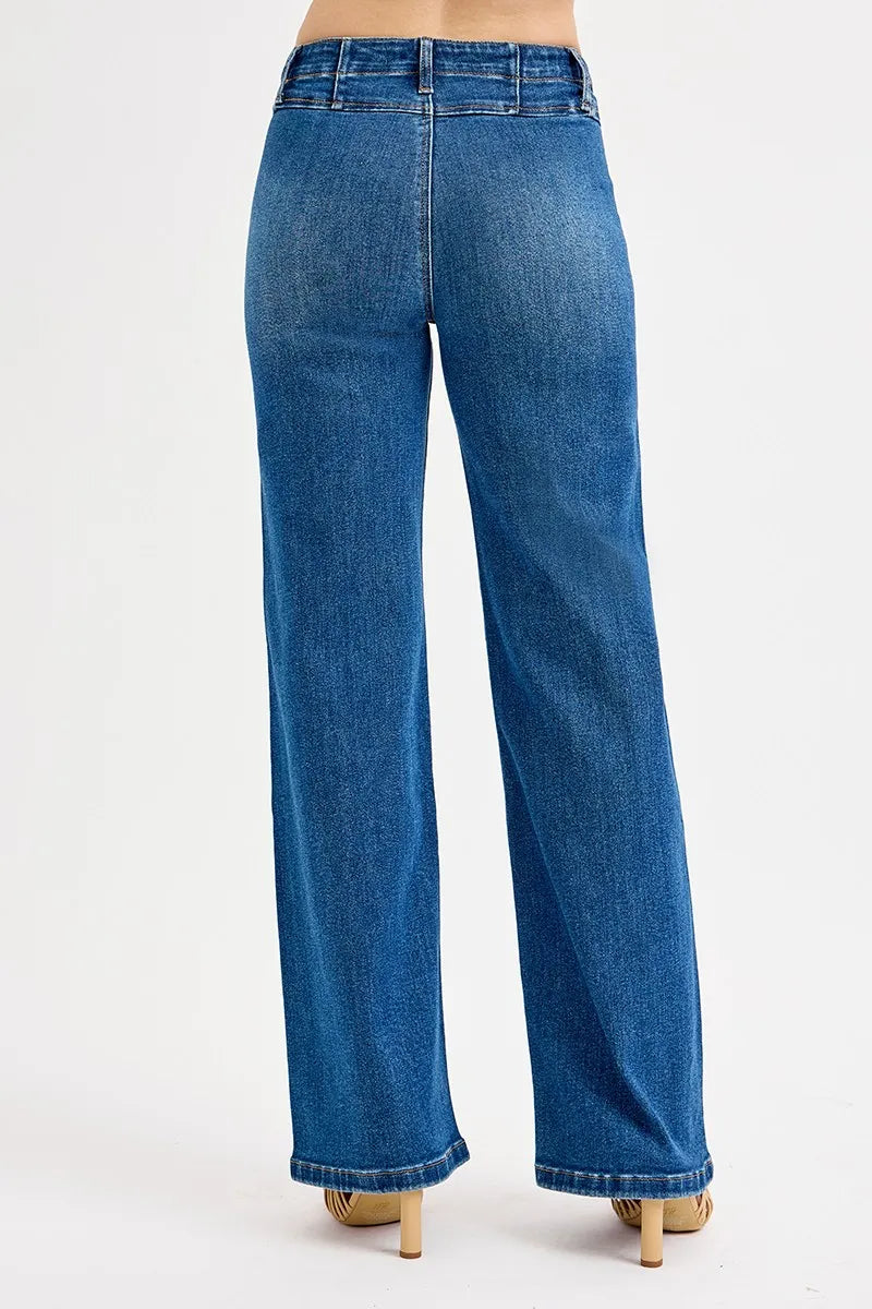 RISEN Seam Detail Wide Leg Jeans Dark