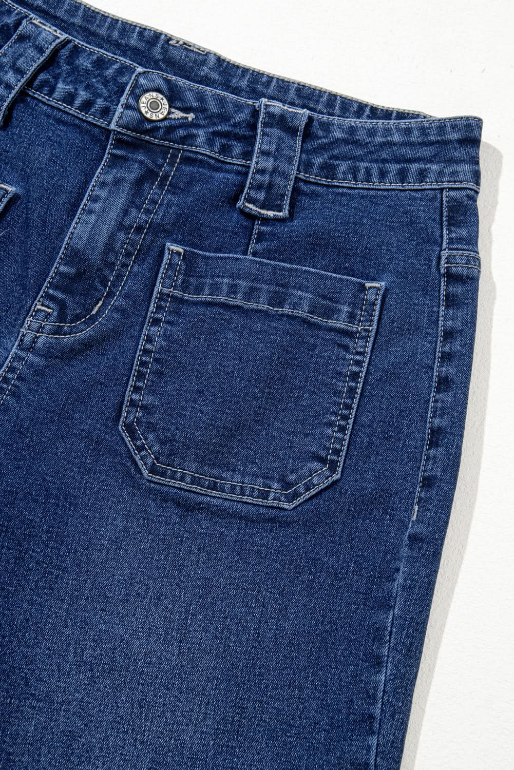 Sail Blue Wide Leg Pocketed High Waist Jeans Sail Blue 71%Cotton+27.5%Polyester+1.5%Elastane