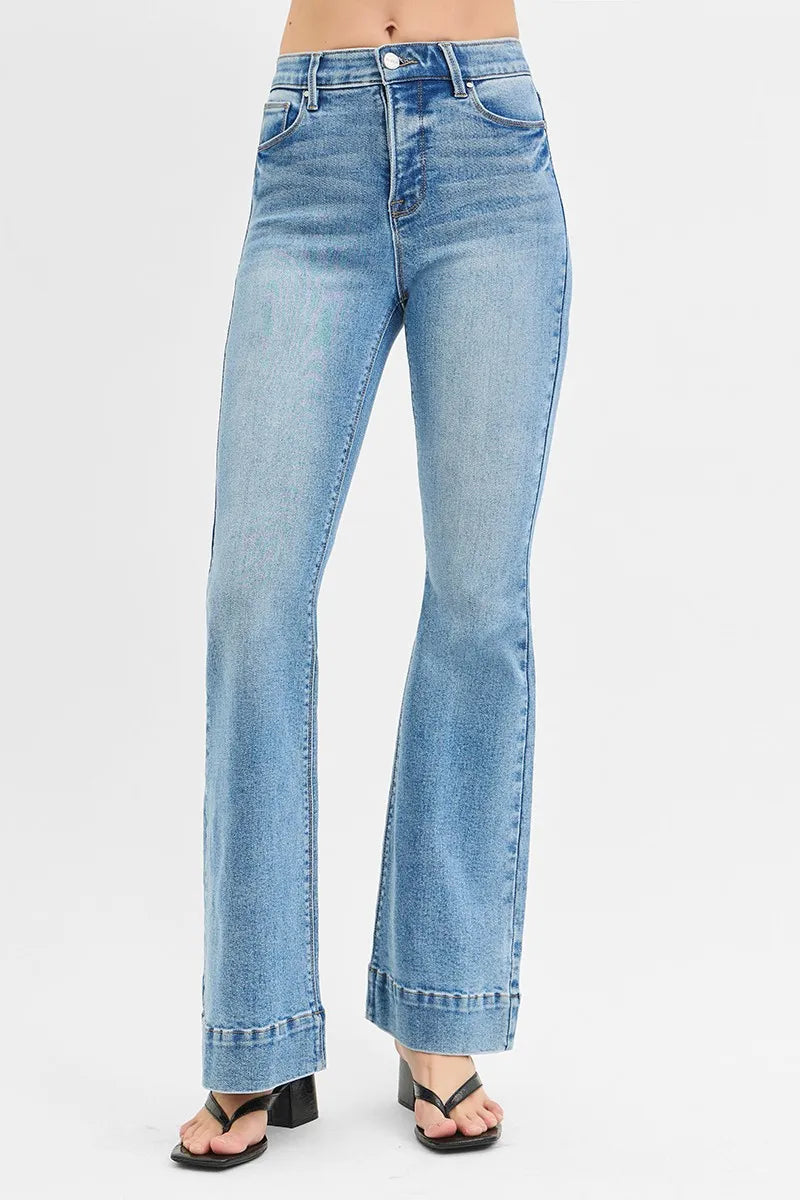 RISEN Full Size Tummy Control Elastic Band High Rise Flare Jeans