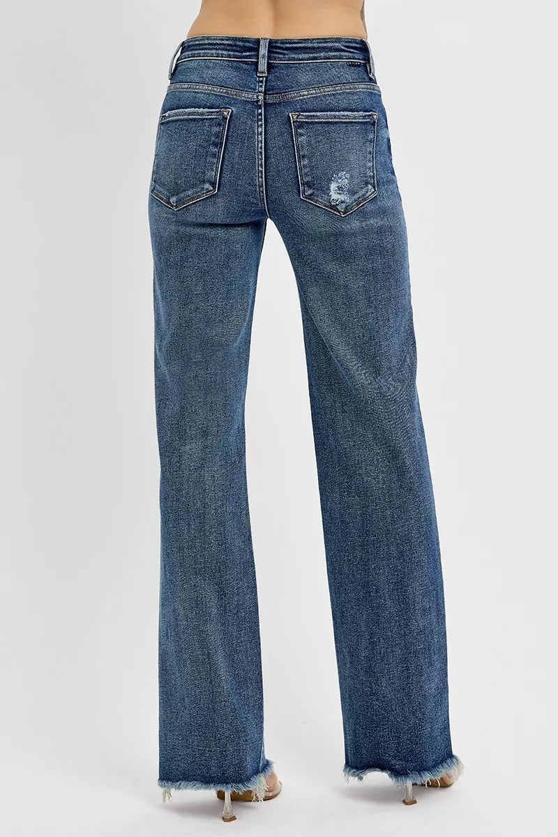 RISEN Full Size Tummy Control High Rise Long Straight Jeans DARK