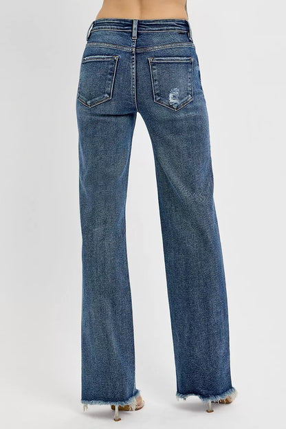 RISEN Full Size Tummy Control High Rise Long Straight Jeans DARK