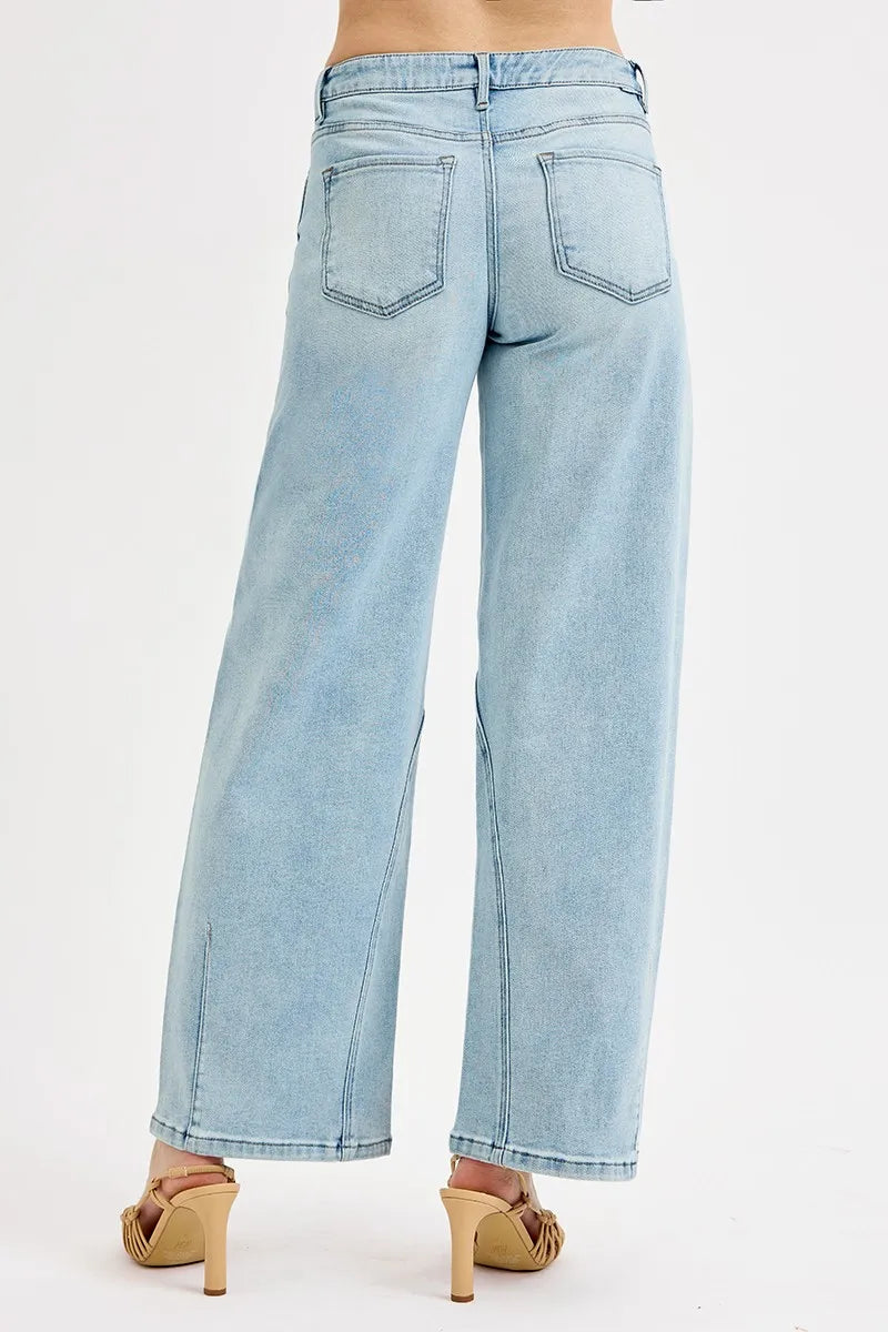 RISEN Full Size Mid Rise Fit Barrel Jeans LIGHT