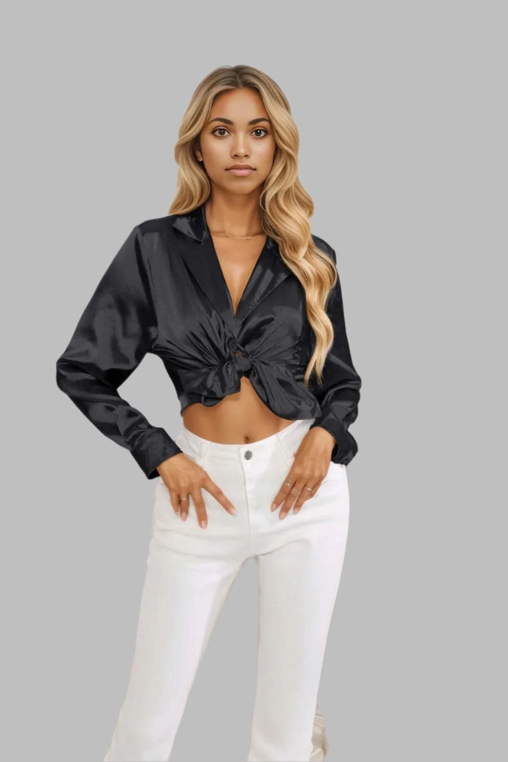 Lapel Collar Button Up Long Sleeve Shirt