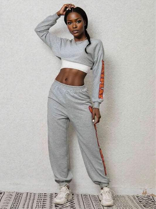 Cropped Sweatshirt and Sweatpants Set Heather Gray