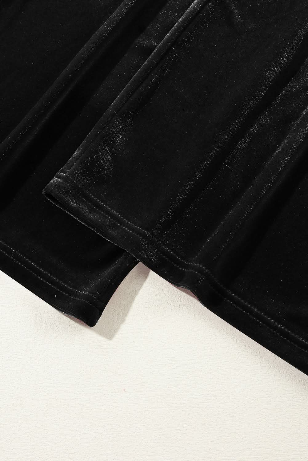 Black Solid Drawstring Waist Wide Leg Pants Black 95%Polyester+5%Elastane