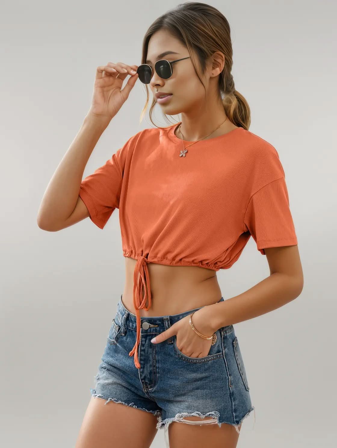 Ivy Lane Drawstring Round Neck Short Sleeve T-Shirt