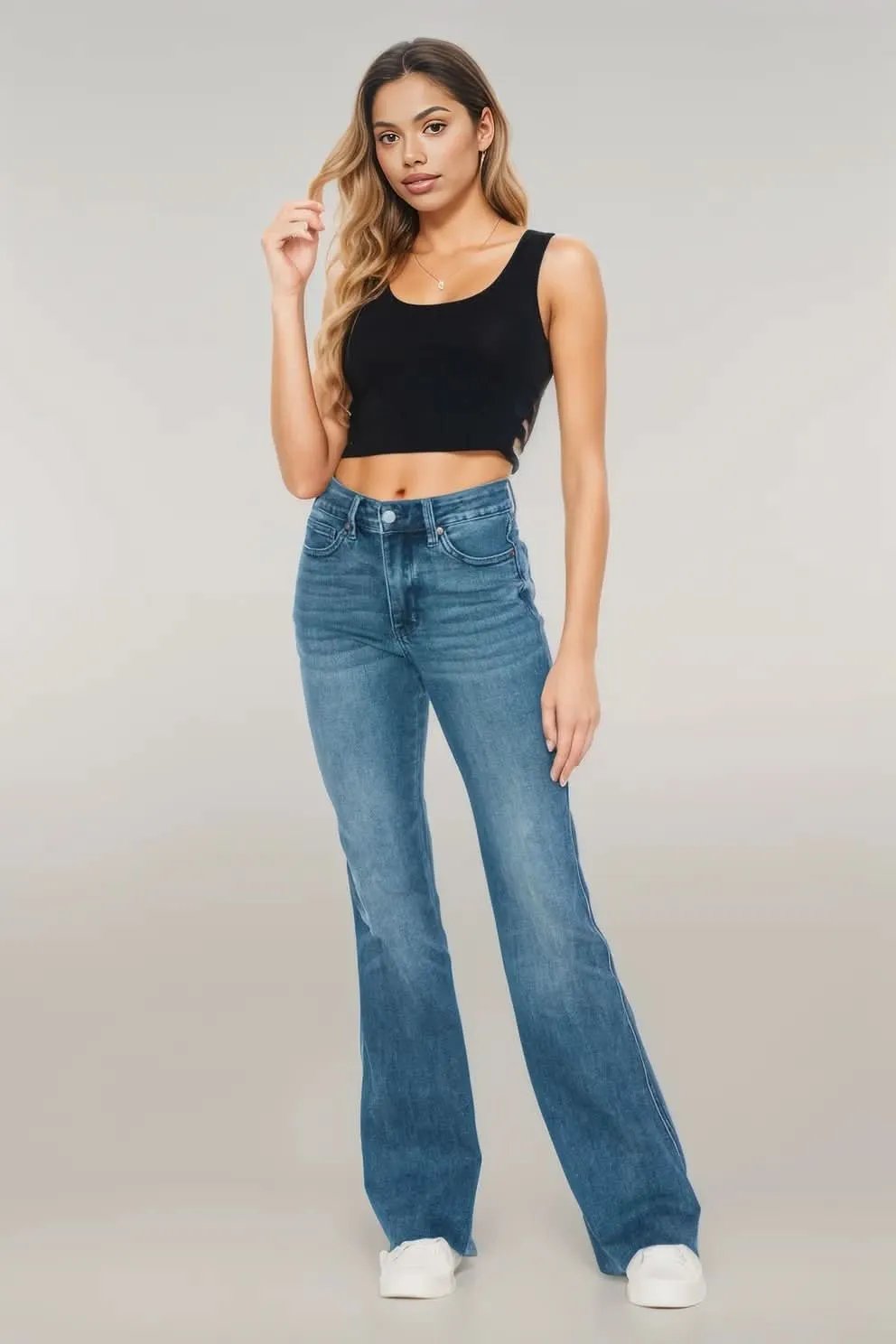 Judy Blue Full Size Tummy Control Cut Hem Flare Jeans Medium