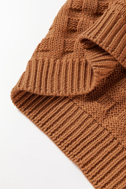 Textured Pattern Round Neck Sweater Vest Caramel