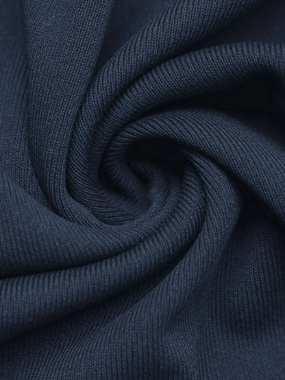 Long Sleeve Button Front Fitted T-Shirt Dark Blue